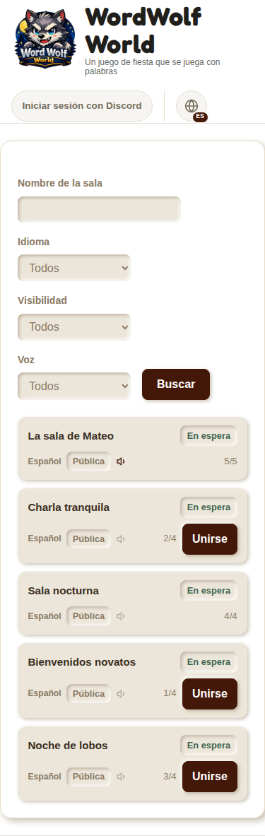 Lobby de partidas (móvil)