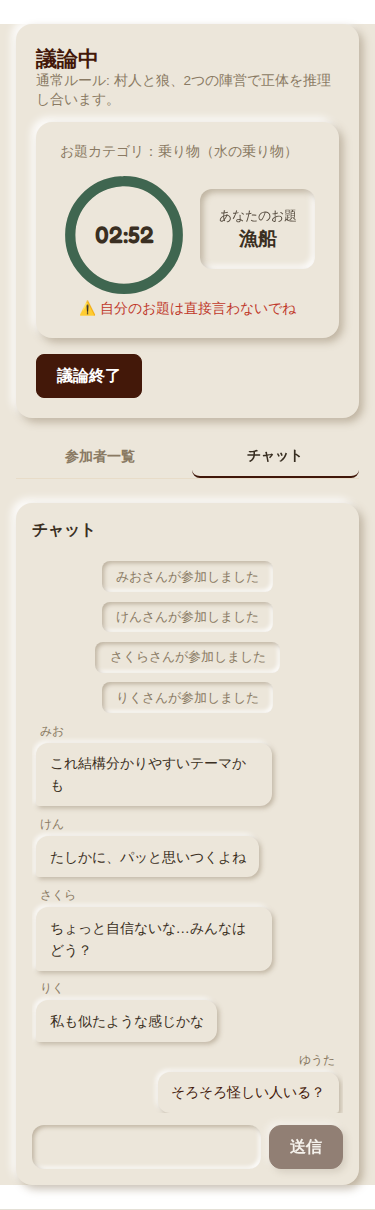 議論フェーズ(モバイル表示)