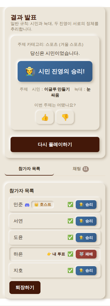 결과 화면・시민 진영 승리 예시(모바일)